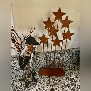 Tin rustic stars on a cast iron base primitive decor country vintage
